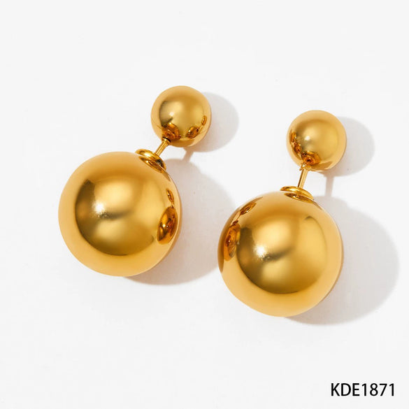 Wholesale Women's Stainless Steel Hollow Ball Earrings With Geometric Pattern And Electroplating Simple Light Luxury Front And Back Two Wear