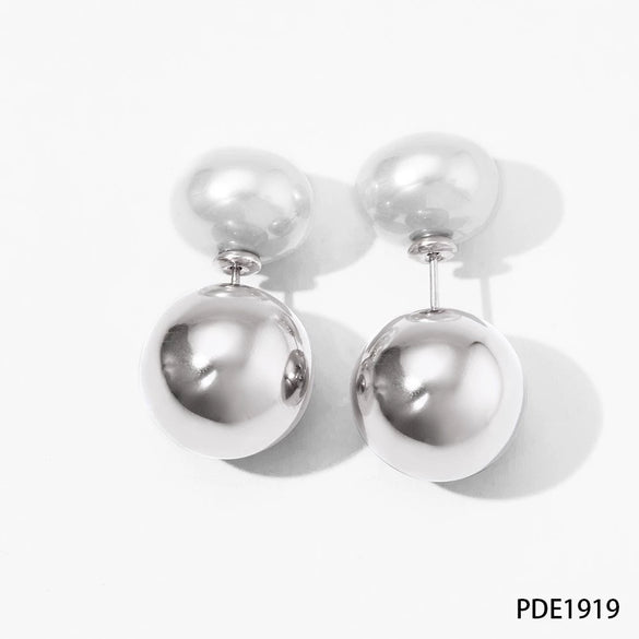 Wholesale Women's Stainless Steel Hollow Ball Earrings With Geometric Pattern And Electroplating Simple Light Luxury Front And Back Two Wear