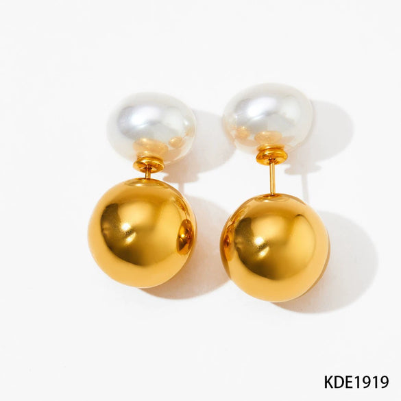 Wholesale Women's Stainless Steel Hollow Ball Earrings With Geometric Pattern And Electroplating Simple Light Luxury Front And Back Two Wear