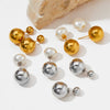 Wholesale Women's Stainless Steel Hollow Ball Earrings With Geometric Pattern And Electroplating Simple Light Luxury Front And Back Two Wear