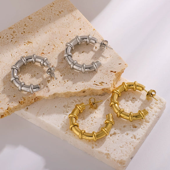 Wholesale Women's Stainless Steel Hollow C Shaped 18K Gold Plated Fashion Earrings With Vacuum Plating In Furnace