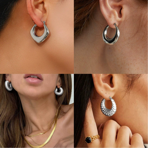 Wholesale Women's Stainless Steel Hollow Earrings With Geometric Style And Electroplating Treatment