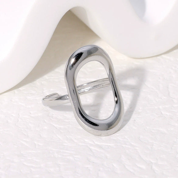 Wholesale Women's Stainless Steel Hollow Geometric Rectangle Ring With Electroplating Treatment Simple Temperament Does Not Fade