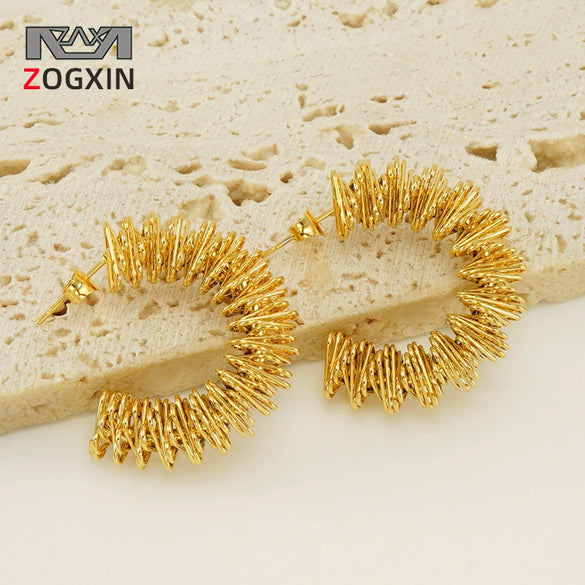 Wholesale Women's 316L Stainless Steel Hollow Irregular Geometric Spring And Ring Earrings With Electroplating