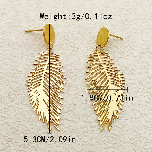 Wholesale Women's Stainless Steel Hollow Leaves Geometric Style Electroplated Earrings Jewelry