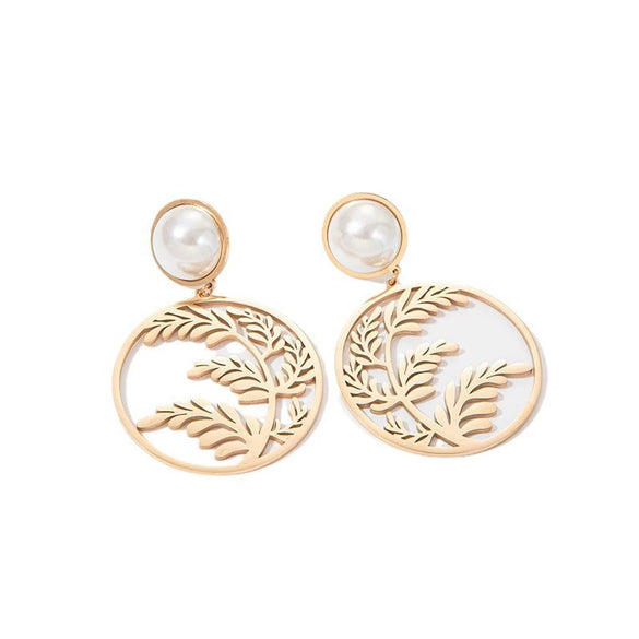Wholesale Women's Stainless Steel Hollow Leaves Geometric Style Electroplated Earrings Jewelry
