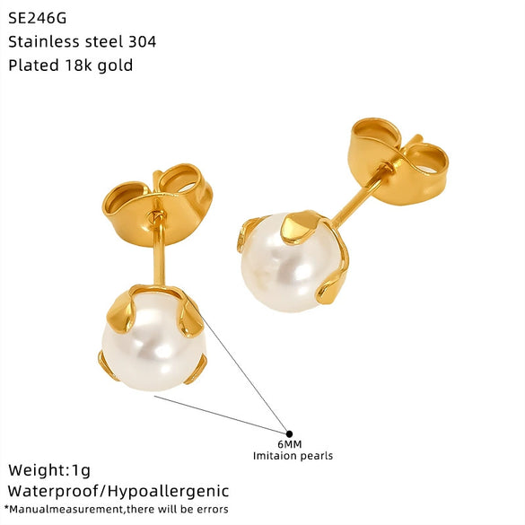 Wholesale Women's Stainless Steel Imitation Pearl Flower Earrings With Minimalist Style And Pearl Setting