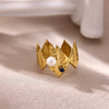 Wholesale Women's Stainless Steel Imitation Pearl Multilayer Zircon 18K Gold Plated Heart Shape Geometric Inlaid With Gold Open Ring