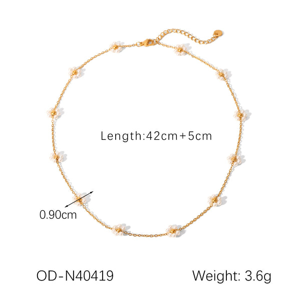 Wholesale Women's Stainless Steel Imitation Pearl Necklace Bracelet With Flower Pattern Vacuum Electroplating Ins Style