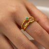 Wholesale Women's Stainless Steel Inlaid Natural Stone Open Ring Jewelry With Geometric Style And Electroplating Craft Retro Light Luxury Niche High End