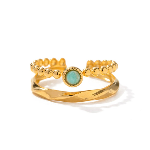 Wholesale Women's Stainless Steel Inlaid Natural Stone Open Ring Jewelry With Geometric Style And Electroplating Craft Retro Light Luxury Niche High End