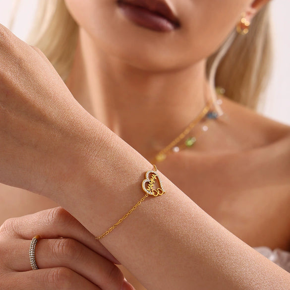 Wholesale Women's Stainless Steel Inlaid Zircon Ferris Wheel Design Letter Ammam Heart Shape Geometric Letter Number Text Electroplated Bracelet