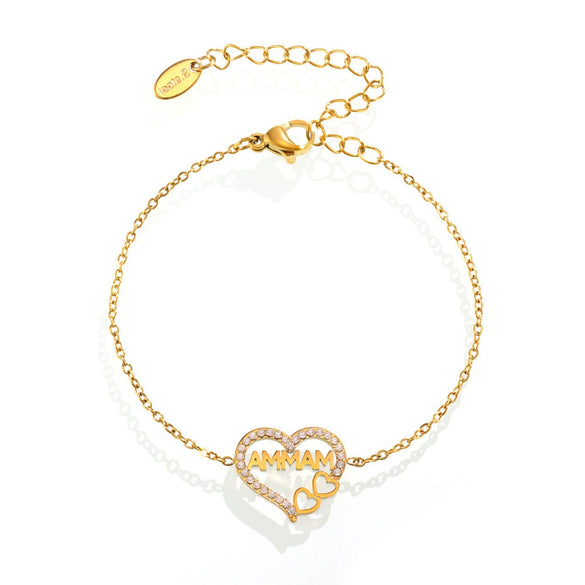 Wholesale Women's Stainless Steel Inlaid Zircon Ferris Wheel Design Letter Ammam Heart Shape Geometric Letter Number Text Electroplated Bracelet