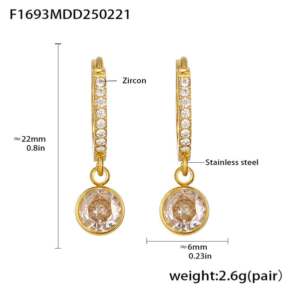 Wholesale Women's 316L Stainless Steel Inlaid Zircon Full Diamond Earrings With Geometric Pattern And Light Luxury Style Electroplated In 18K Gold Color