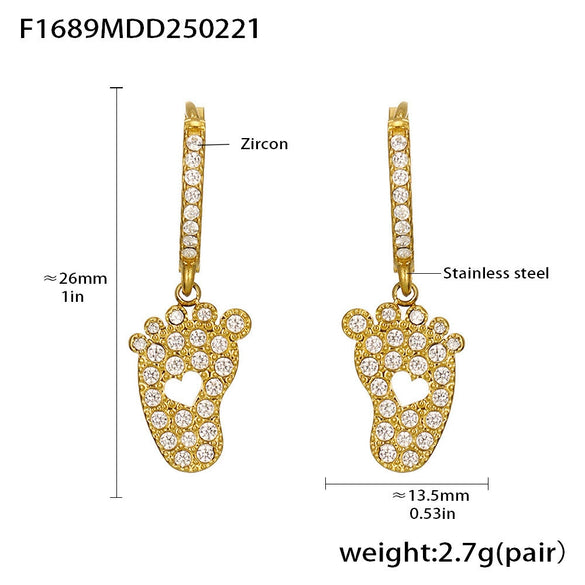 Wholesale Women's 316L Stainless Steel Inlaid Zircon Full Diamond Earrings With Geometric Pattern And Light Luxury Style Electroplated In 18K Gold Color