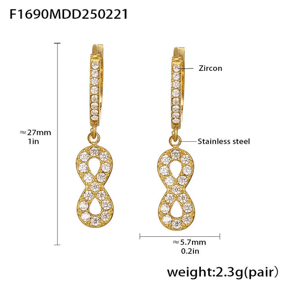 Wholesale Women's 316L Stainless Steel Inlaid Zircon Full Diamond Earrings With Geometric Pattern And Light Luxury Style Electroplated In 18K Gold Color