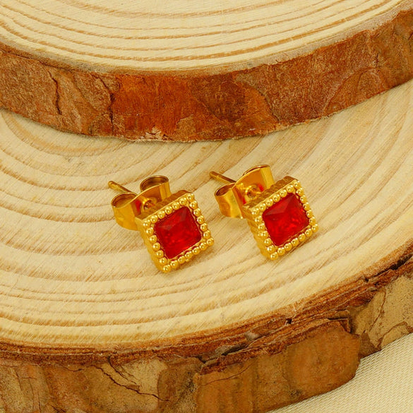 Wholesale Women's 316L Stainless Steel Inlaid Zircon Geometric Earrings