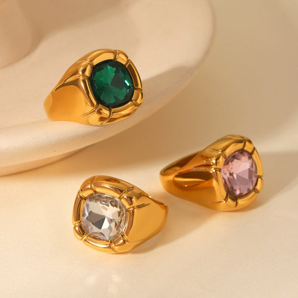 Wholesale Women's Stainless Steel Inlaid Zircon Ring Geometric Style Casting