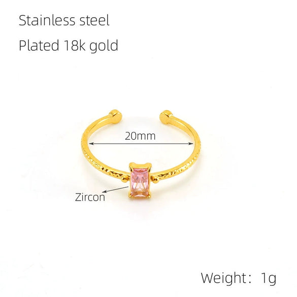 Wholesale Women's 316L Stainless Steel Inlaid Zircon Square Geometric Electroplated Ring