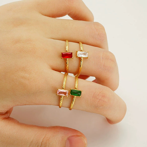Wholesale Women's 316L Stainless Steel Inlaid Zircon Square Geometric Electroplated Ring