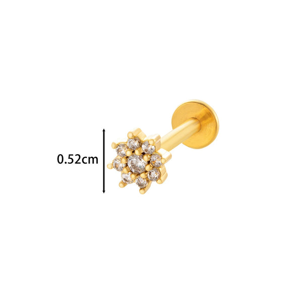 Wholesale Women's Stainless Steel Inner Tooth Thread Flat Base Rod Lip Nail Copper Zircon Butterfly Bow Tie Ear Bone Nail Electroplated Puncture Ornaments