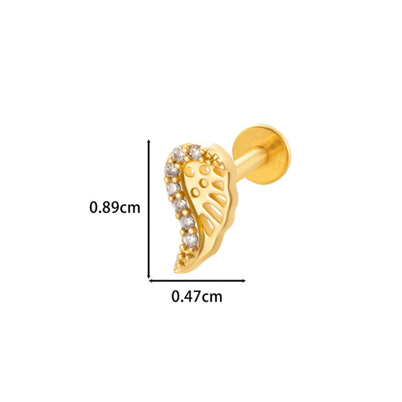 Wholesale Women's Stainless Steel Inner Tooth Thread Flat Base Rod Lip Nail Copper Zircon Butterfly Bow Tie Ear Bone Nail Electroplated Puncture Ornaments