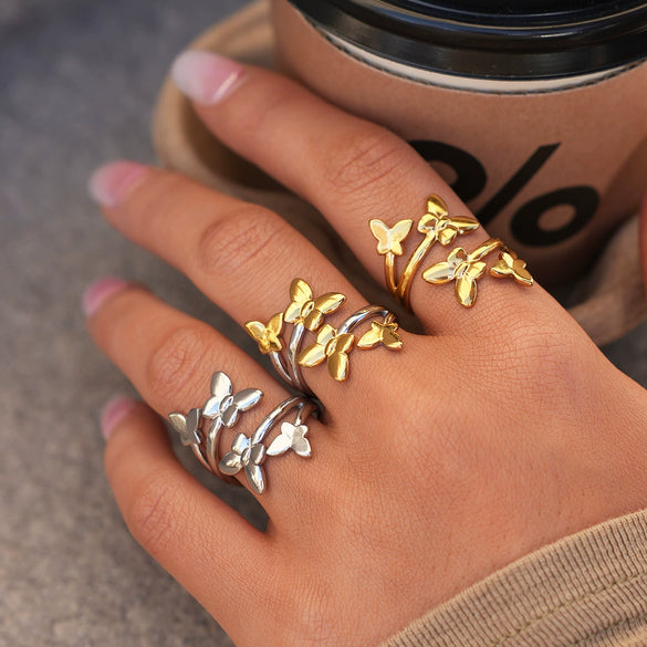 Wholesale Women's Stainless Steel Insectshaped Open Rings With Pvd Furnace Vacuum Real Gold Plating And Ins Style