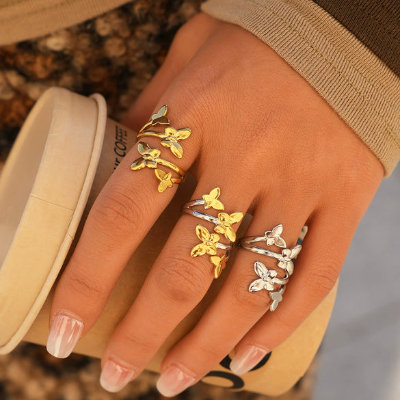 Wholesale Women's Stainless Steel Insectshaped Open Rings With Pvd Furnace Vacuum Real Gold Plating And Ins Style