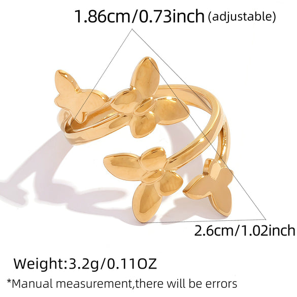Wholesale Women's Stainless Steel Insectshaped Open Rings With Pvd Furnace Vacuum Real Gold Plating And Ins Style