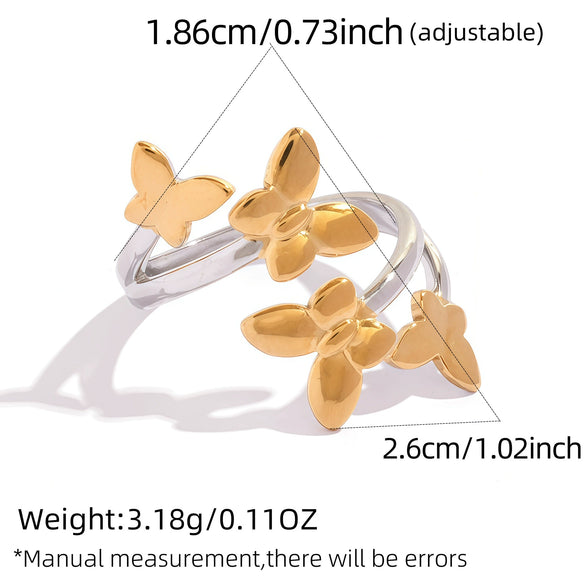 Wholesale Women's Stainless Steel Insectshaped Open Rings With Pvd Furnace Vacuum Real Gold Plating And Ins Style