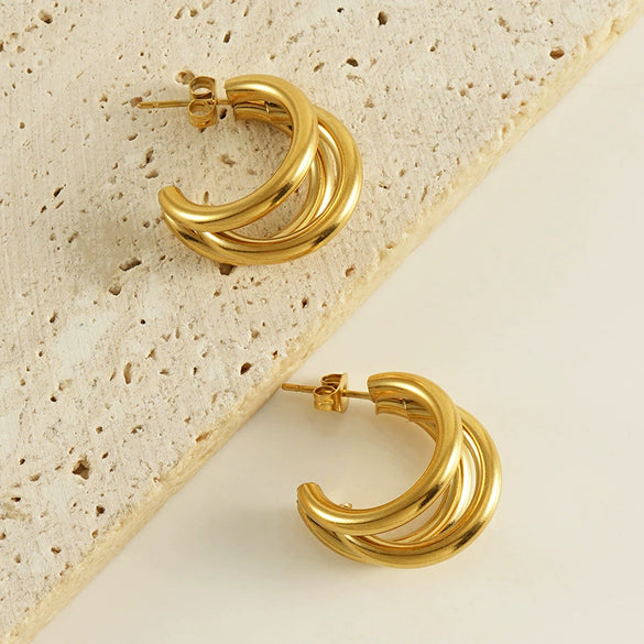 Wholesale Women's 316L Stainless Steel Irregular Avantgarde Design 18K Goldplated Earrings