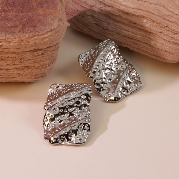 Wholesale Women's Stainless Steel Irregular Fold Geometric Stamped Earrings