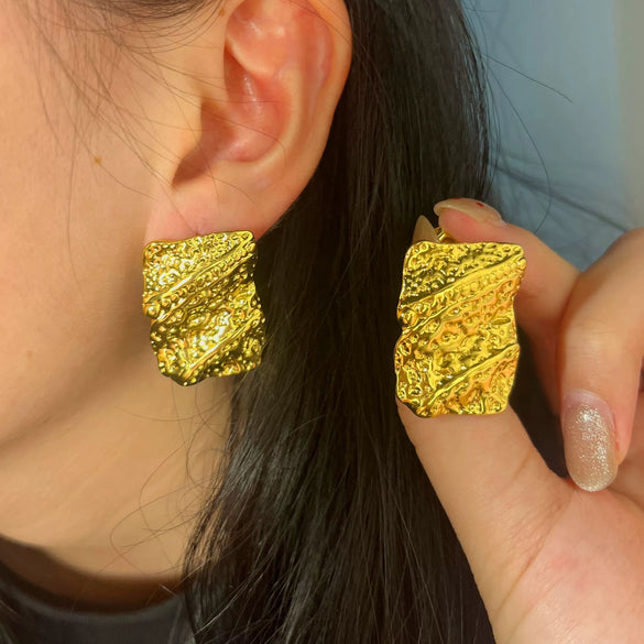 Wholesale Women's Stainless Steel Irregular Fold Geometric Stamped Earrings