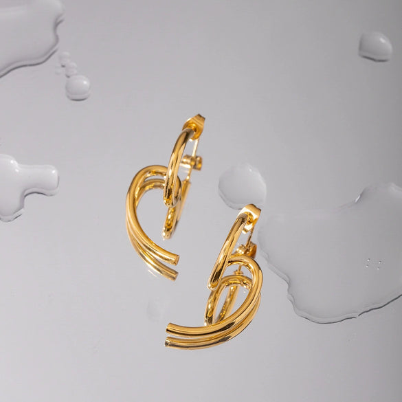 Wholesale Women's Stainless Steel Jewelry Earrings Gold Plated Geometric Style