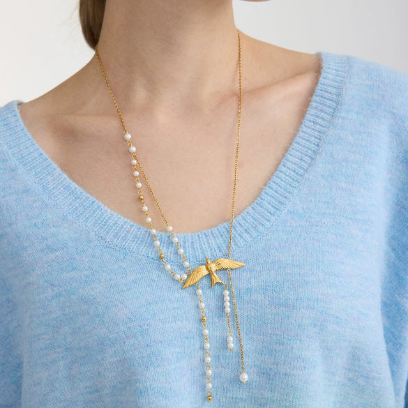Wholesale Women's Stainless Steel Jewelry Necklace With Peace Dove Tassel Heart Shape Animal Zodiac Pattern Electroplated Design