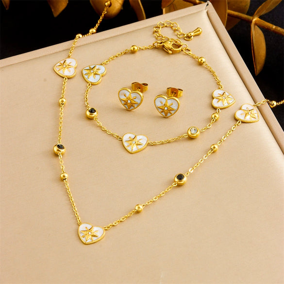 Wholesale Women's Stainless Steel Jewelry Retro Style Electroplated Heart Water Drop Bell Shaped Accessories Chain Set