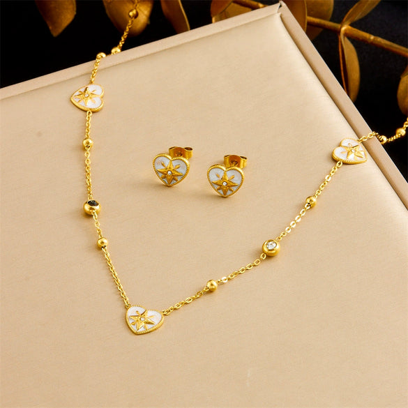 Wholesale Women's Stainless Steel Jewelry Retro Style Electroplated Heart Water Drop Bell Shaped Accessories Chain Set