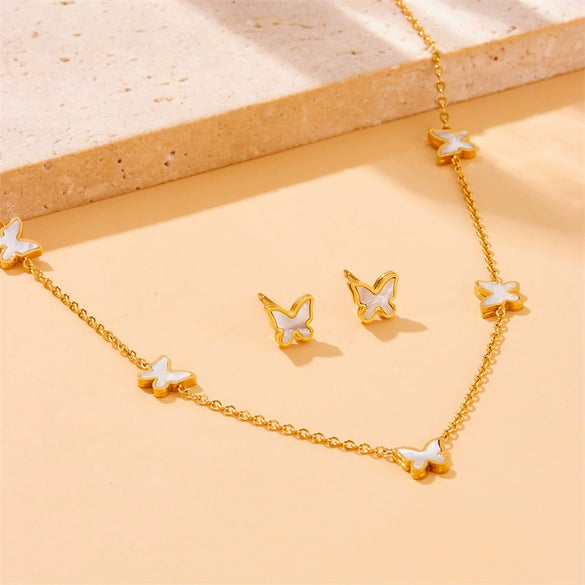 Wholesale Women's Stainless Steel Jewelry Set With Butterfly Dragonfly Insect Patterns Electroplated Bracelet Earrings Necklace