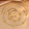 Wholesale Women's Stainless Steel Jewelry Set With Camellia And Plants And Flowers Pattern Electroplated Design