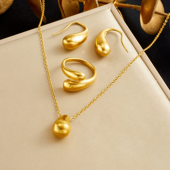 Wholesale Women's Stainless Steel Jewelry Set With Heart Water Drop And Bell Patterns Electroplated