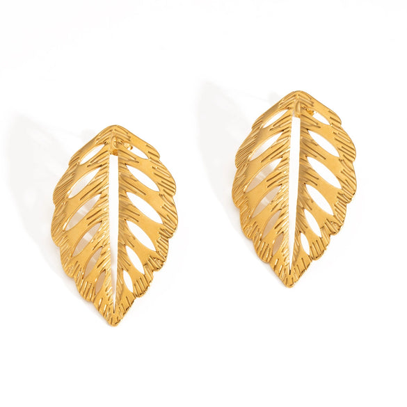 Wholesale Women's Stainless Steel Jewelry Set With Hollow Leaves Design Pvd Furnace Vacuum Real Gold Plating Hairpin Earrings Necklace