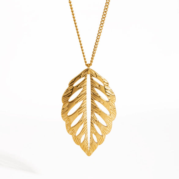 Wholesale Women's Stainless Steel Jewelry Set With Hollow Leaves Design Pvd Furnace Vacuum Real Gold Plating Hairpin Earrings Necklace