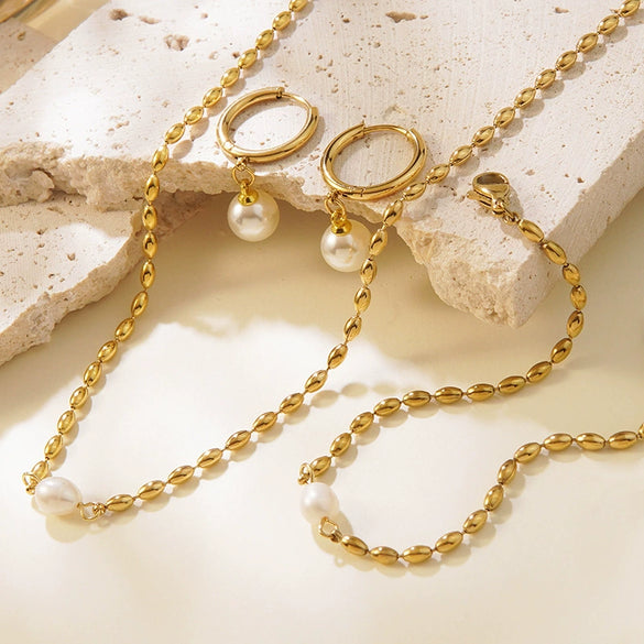 Wholesale Women's Stainless Steel Jewelry Set With Imitation Pearls Geometric Stars Sun And Moon Clouds Universe Electroplated