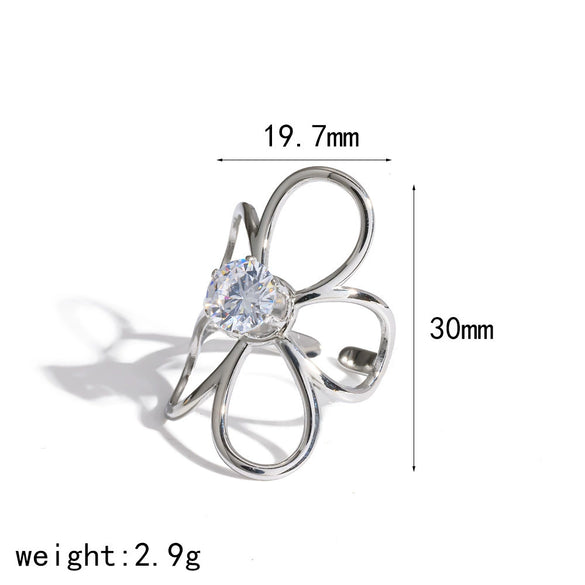 Wholesale Women's Stainless Steel Jewelry Set With Zircon Flower Vacuum Real Gold Plated Ring And Earring