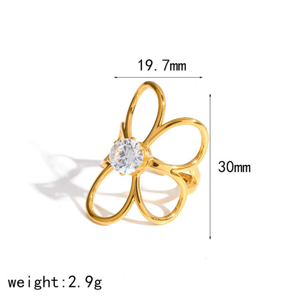 Wholesale Women's Stainless Steel Jewelry Set With Zircon Flower Vacuum Real Gold Plated Ring And Earring