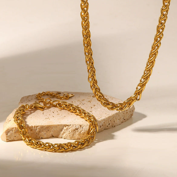 Wholesale Women's Stainless Steel Jewelry With Geometric Pattern 18K Real Gold Plated Pendant And Chain Bracelet