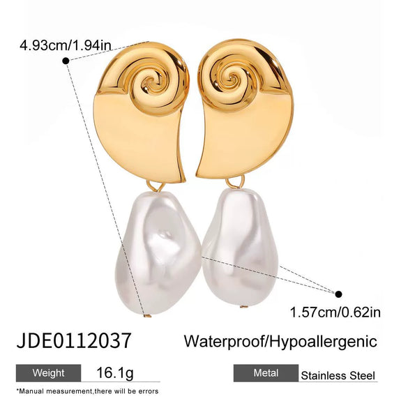 Wholesale Women's Stainless Steel Jewelry With Geometric Pattern Ocean Scenery Surface Conch Spiral Pearl Electroplated Quiet Design Original Style