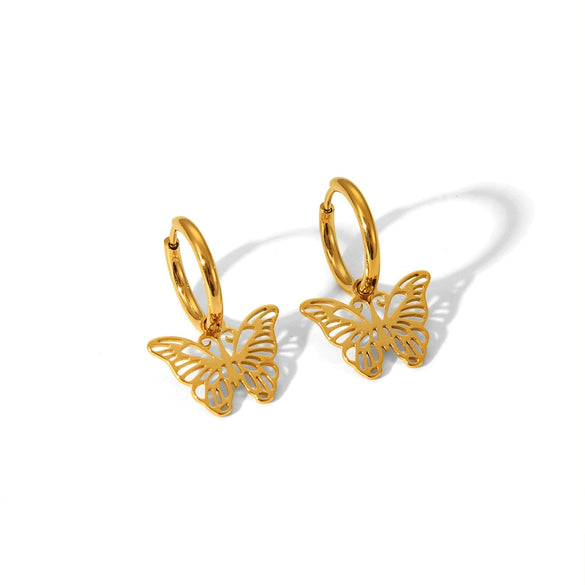 Wholesale Women's Stainless Steel Joker Butterfly Earrings With 18K Gold Pvd Electroplating