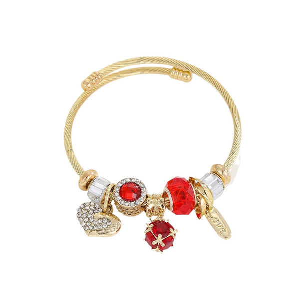 Wholesale Women's Stainless Steel Joker Style Diamond Design Love Pendant Adjustable Bracelet