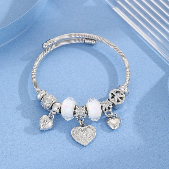 Wholesale Women's Stainless Steel Joker Style Diamond Design Love Pendant Adjustable Bracelet